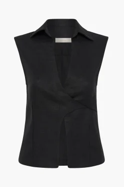 Shop FAITHFULL THE BRAND ANTIBES SLEEVELESS WRAP SHIRT Black