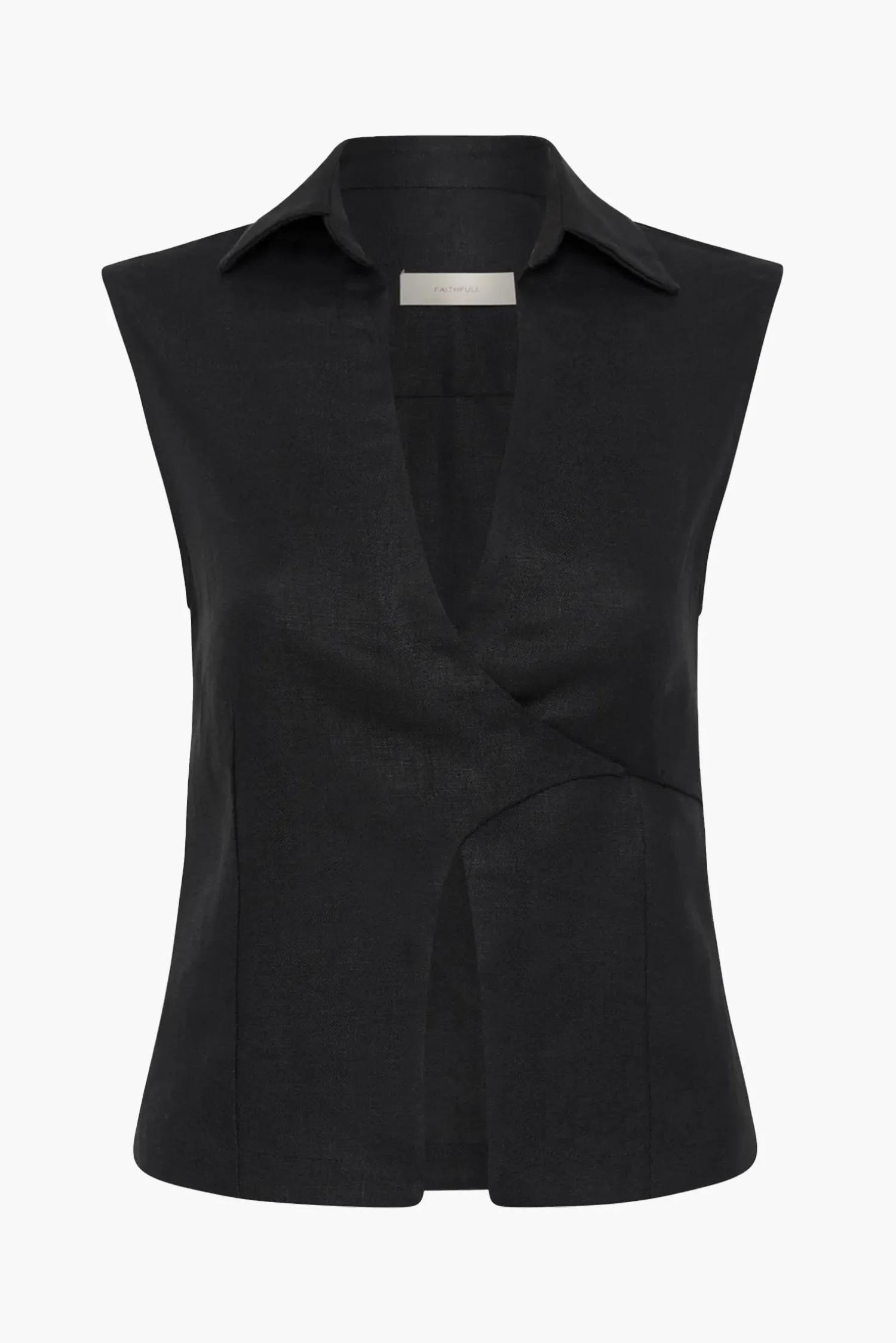 Shop FAITHFULL THE BRAND ANTIBES SLEEVELESS WRAP SHIRT Black