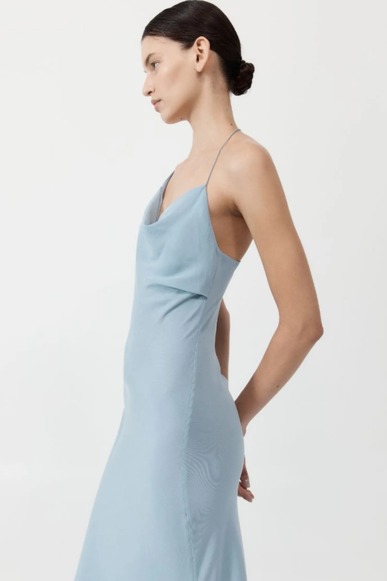 Shop ST. AGNI ASYMMETRICAL DRAPE MAXI DRESS StoneBlue