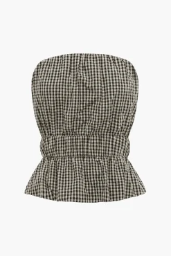 Hot POSSE AURELIA STRAPLESS TOP GinghamBlack&Cream