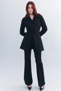 Flash Sale COURTNEY ZHENG BEATRIX STRETCH WOOL LONGLINE SHIRT Black