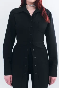 Flash Sale COURTNEY ZHENG BEATRIX STRETCH WOOL LONGLINE SHIRT Black