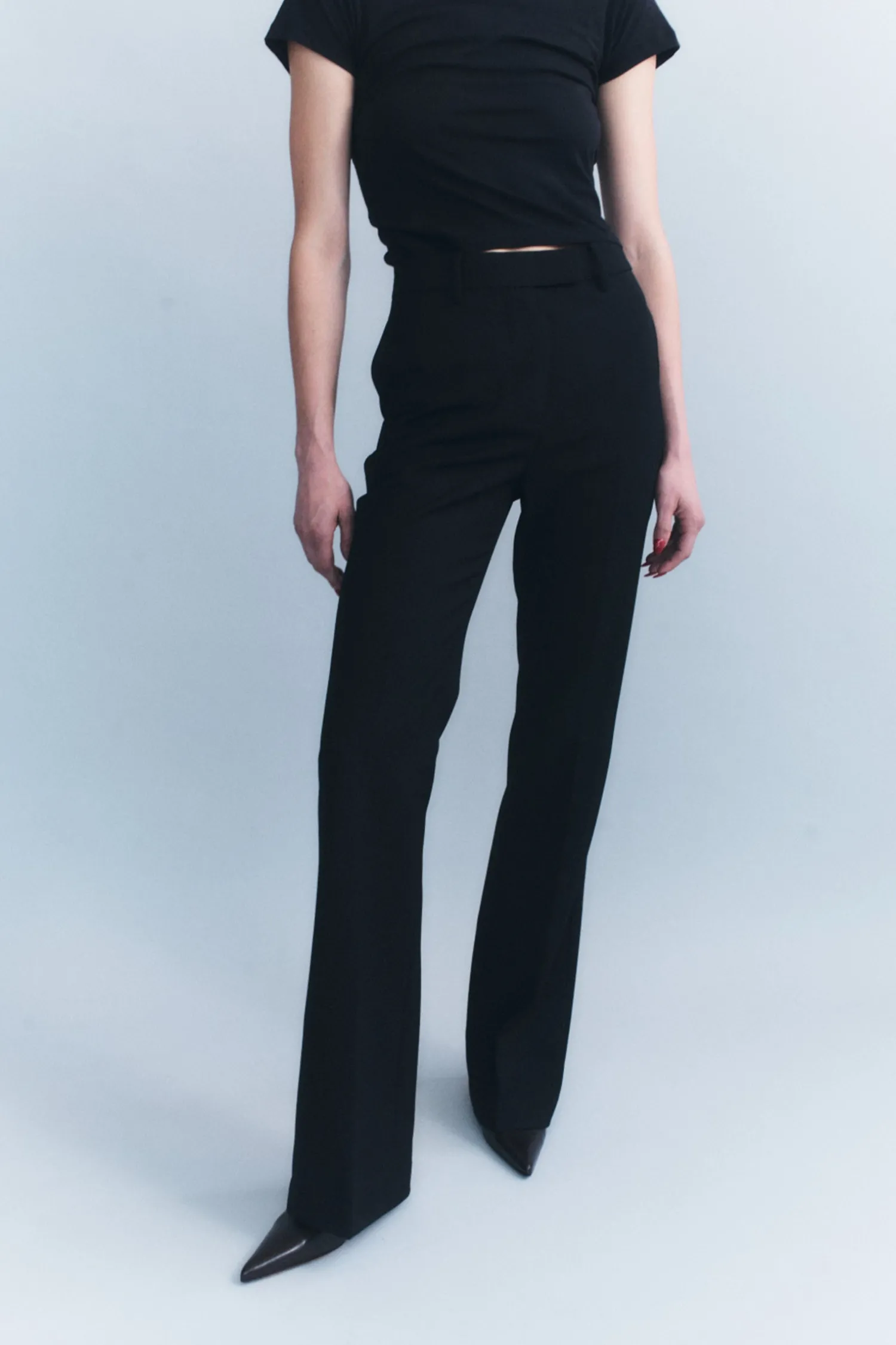 Shop COURTNEY ZHENG CELINA STRETCH WOOL TAILORED PANTS Black
