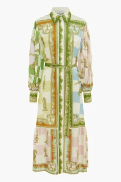 Shop ALÉMAIS CHECKMATE SILK SHIRTDRESS Multi