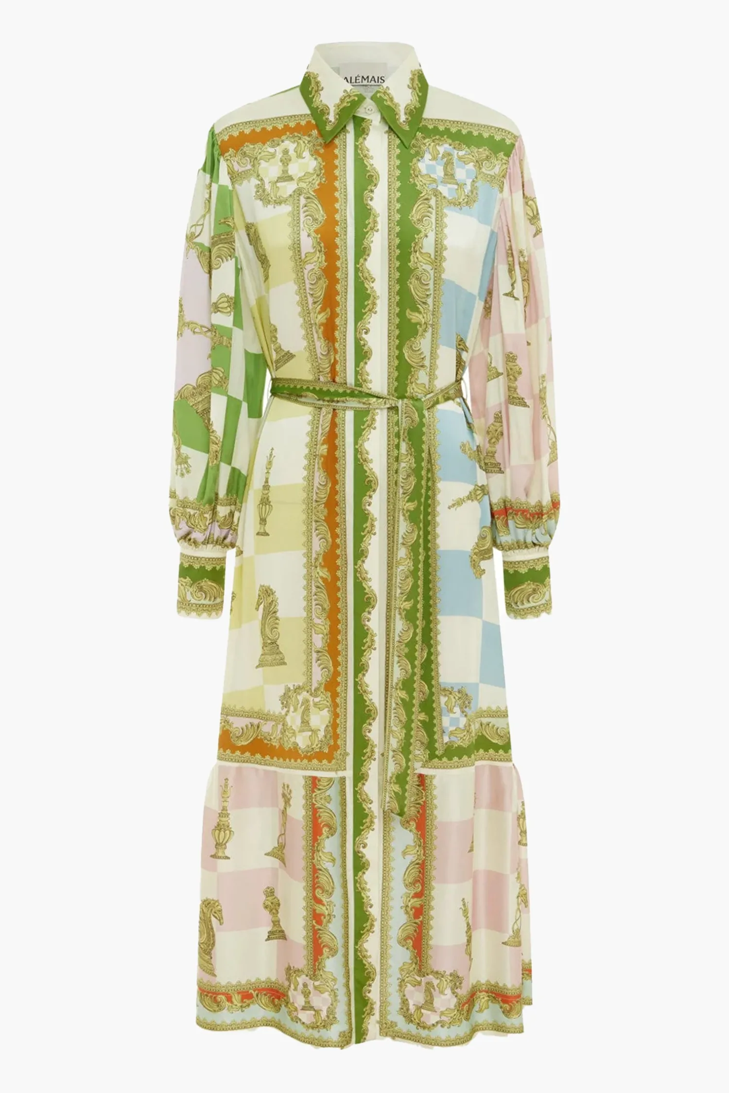 Shop ALÉMAIS CHECKMATE SILK SHIRTDRESS Multi