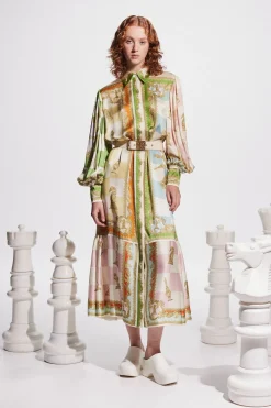 Shop ALÉMAIS CHECKMATE SILK SHIRTDRESS Multi