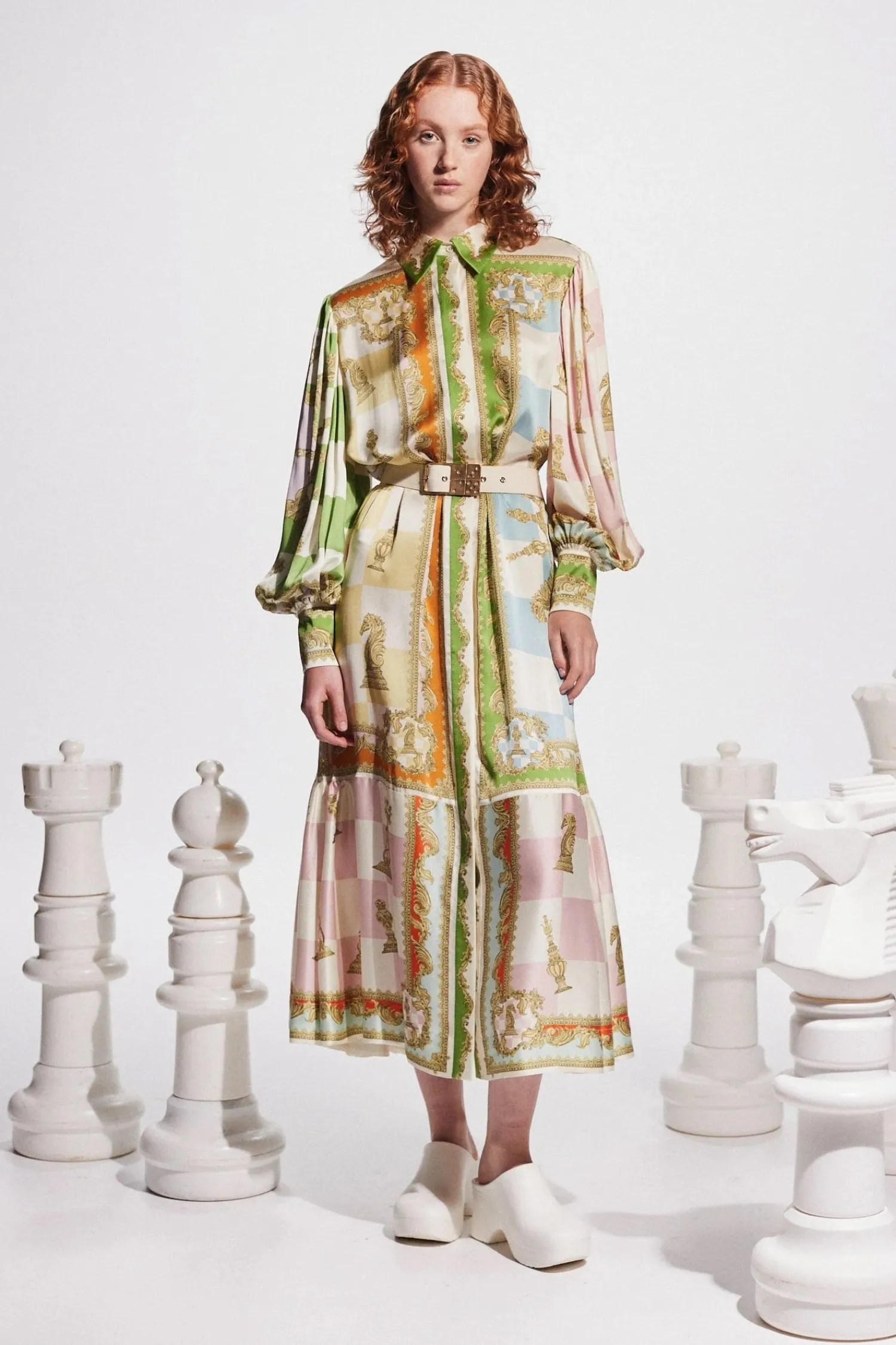 Shop ALÉMAIS CHECKMATE SILK SHIRTDRESS Multi