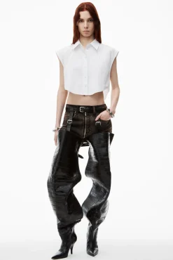 Clearance ALEXANDERWANG.T CROPPED SLEEVELESS BUTTON DOWN WITH PIPING