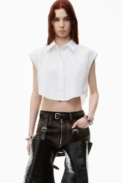 Clearance ALEXANDERWANG.T CROPPED SLEEVELESS BUTTON DOWN WITH PIPING
