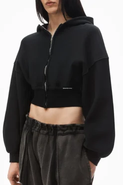 New ALEXANDERWANG.T CROPPED ZIP UP HOODIE FadedBlack