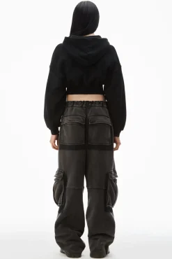 New ALEXANDERWANG.T CROPPED ZIP UP HOODIE FadedBlack