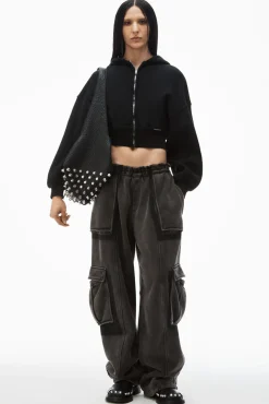 New ALEXANDERWANG.T CROPPED ZIP UP HOODIE FadedBlack