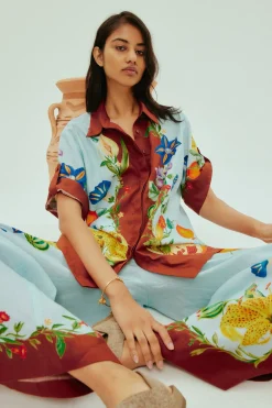 Store ALÉMAIS DAHLIA FLORAL LINEN SHIRT