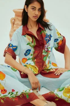 Store ALÉMAIS DAHLIA FLORAL LINEN SHIRT