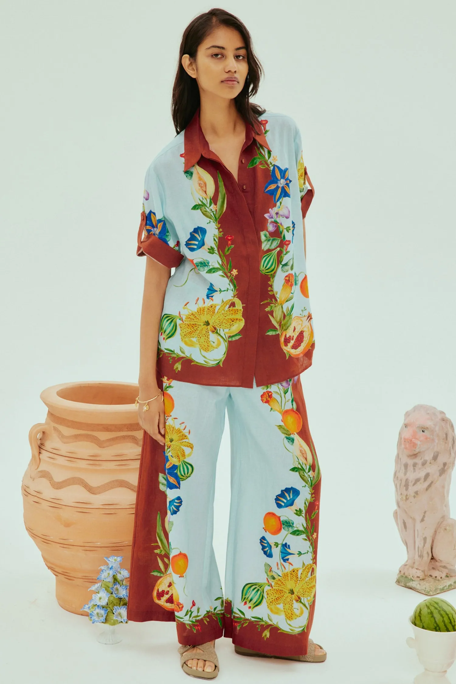 Store ALÉMAIS DAHLIA FLORAL LINEN SHIRT