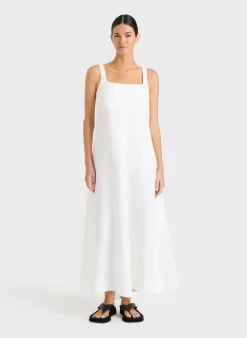 Best Sale BONDI BORN DELPHI ORGANIC LINEN FLARED MAXI DRESS White