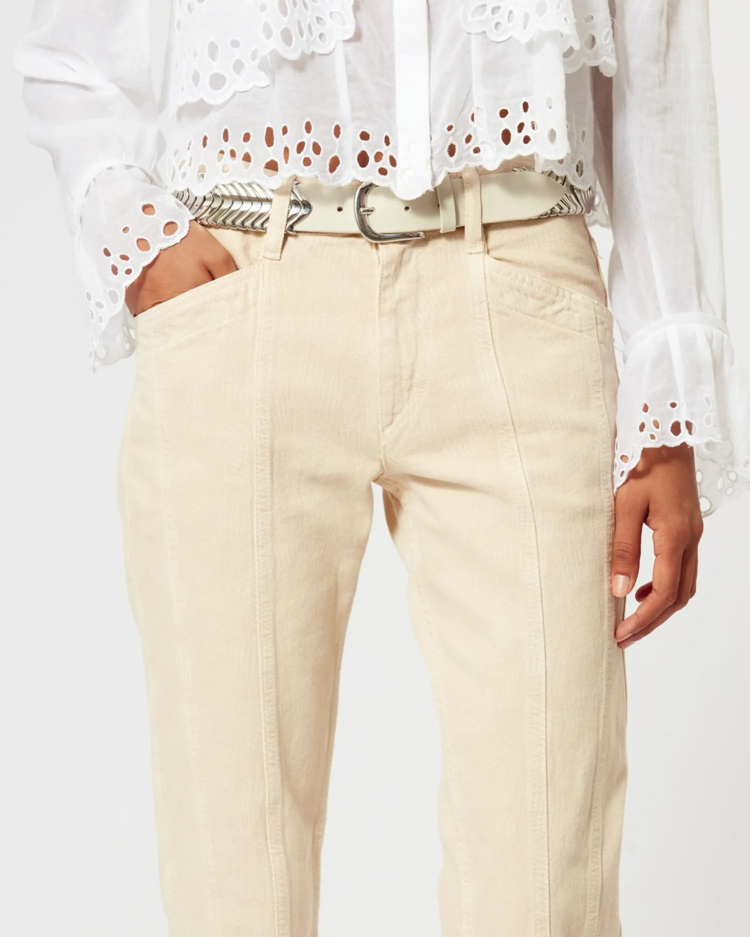 Shop ISABEL MARANT ÉTOILE DRIANE COTTON PANTS Ecru