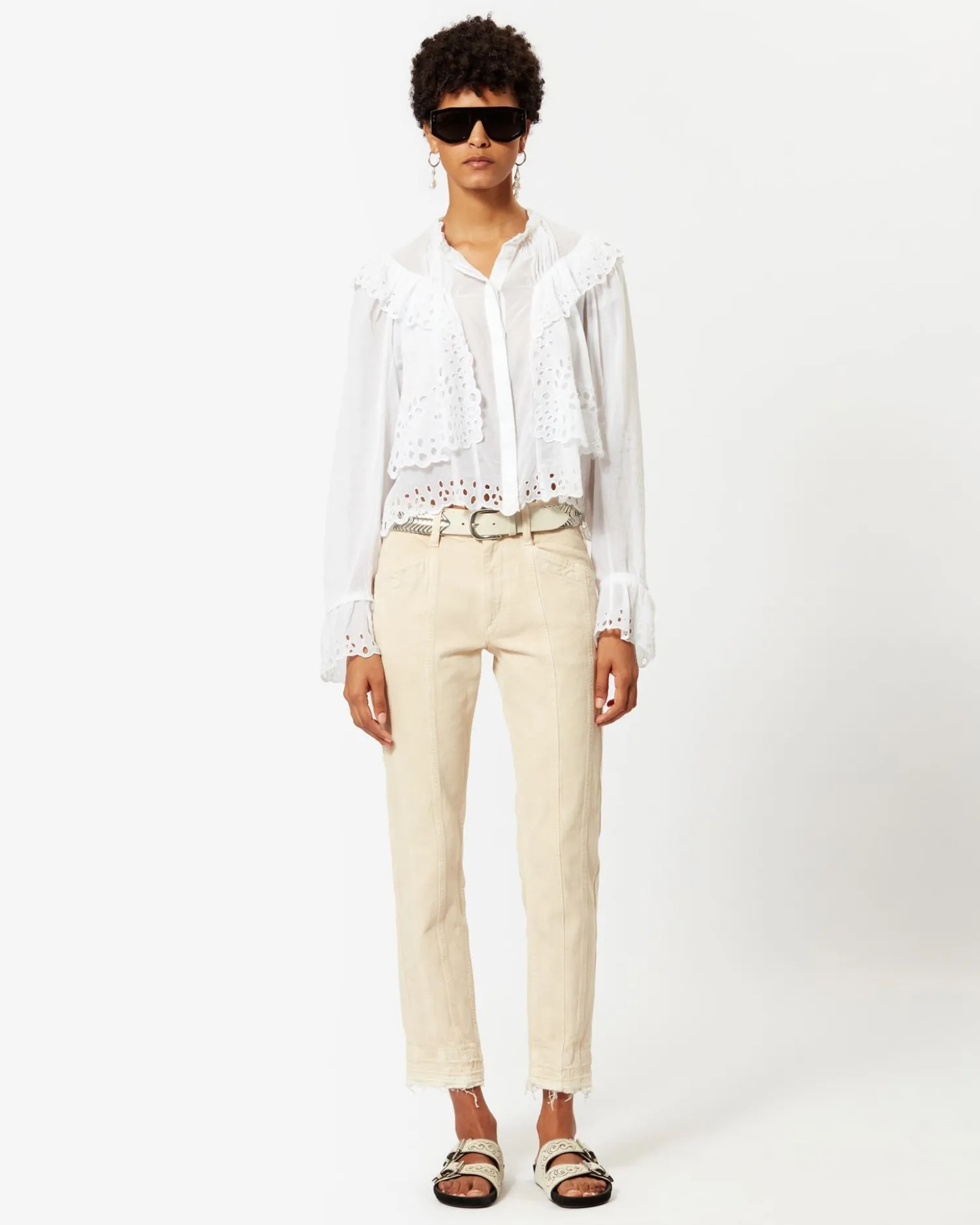 Shop ISABEL MARANT ÉTOILE DRIANE COTTON PANTS Ecru