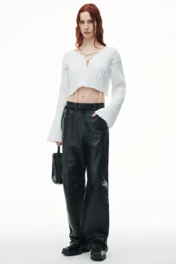 Flash Sale ALEXANDERWANG.T DROP SHOULDER CROPPED LS PULLOVER W/ LACING DETAIL White