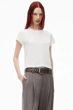 Store ALEXANDERWANG.T ESSENTIAL JERSEY SHRUNK TEE WITH PUFF LOGO & BOUND NECK White