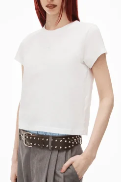 Store ALEXANDERWANG.T ESSENTIAL JERSEY SHRUNK TEE WITH PUFF LOGO & BOUND NECK White