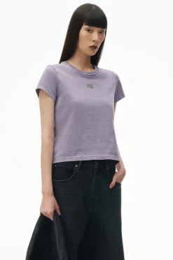Hot ALEXANDERWANG.T ESSENTIAL JSY SHRUNK TEE W/PUFF LOGO & BOUND NECK AcidPinkLavender