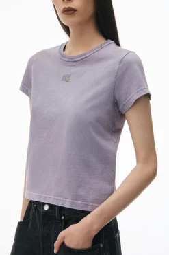 Hot ALEXANDERWANG.T ESSENTIAL JSY SHRUNK TEE W/PUFF LOGO & BOUND NECK AcidPinkLavender