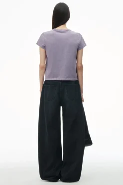 Hot ALEXANDERWANG.T ESSENTIAL JSY SHRUNK TEE W/PUFF LOGO & BOUND NECK AcidPinkLavender