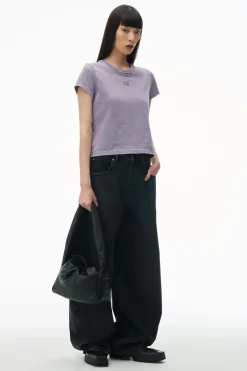 Hot ALEXANDERWANG.T ESSENTIAL JSY SHRUNK TEE W/PUFF LOGO & BOUND NECK AcidPinkLavender