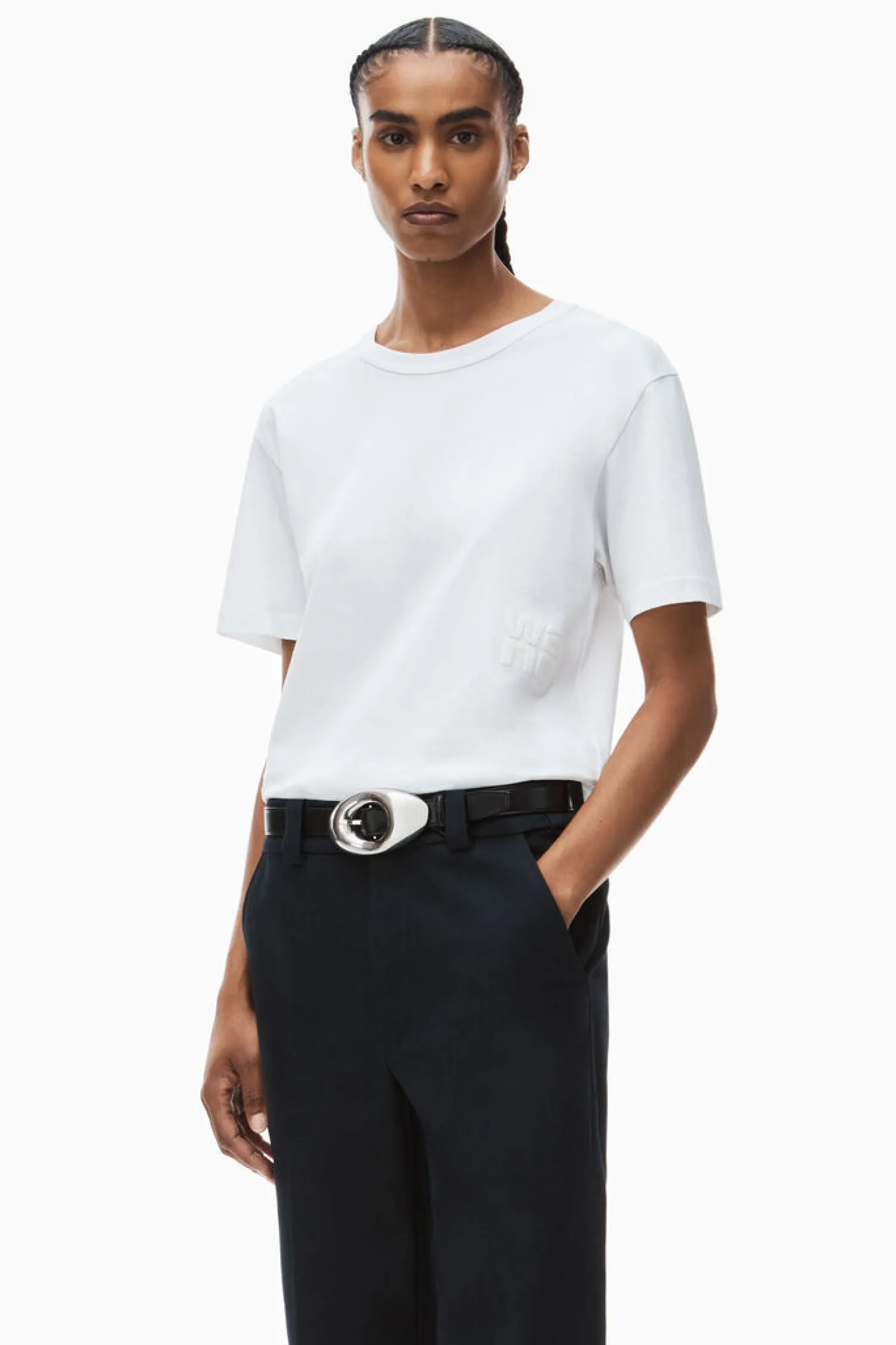 Fashion ALEXANDERWANG.T ESSENTIAL JSY SS TEE W/ PUFF LOGO & BOUND NECK White