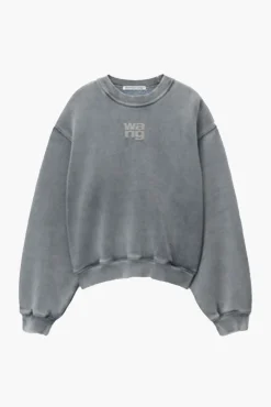 Sale ALEXANDERWANG.T ESSENTIAL TERRY CREW SWEATSHIRT W/ PUFF PAINT LOGO AcidFog