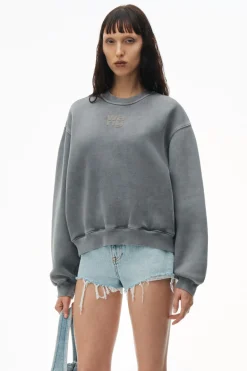 Sale ALEXANDERWANG.T ESSENTIAL TERRY CREW SWEATSHIRT W/ PUFF PAINT LOGO AcidFog