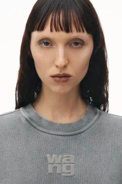 Sale ALEXANDERWANG.T ESSENTIAL TERRY CREW SWEATSHIRT W/ PUFF PAINT LOGO AcidFog