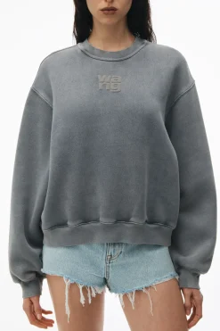 Sale ALEXANDERWANG.T ESSENTIAL TERRY CREW SWEATSHIRT W/ PUFF PAINT LOGO AcidFog