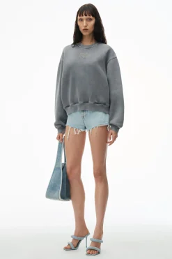 Sale ALEXANDERWANG.T ESSENTIAL TERRY CREW SWEATSHIRT W/ PUFF PAINT LOGO AcidFog