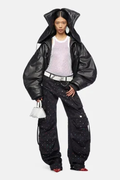 Online THE ATTICO FERN BLACK DENIM LONG PANTS BlackHotfixedStud
