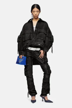 New THE ATTICO FERN BLACK SHORT COAT