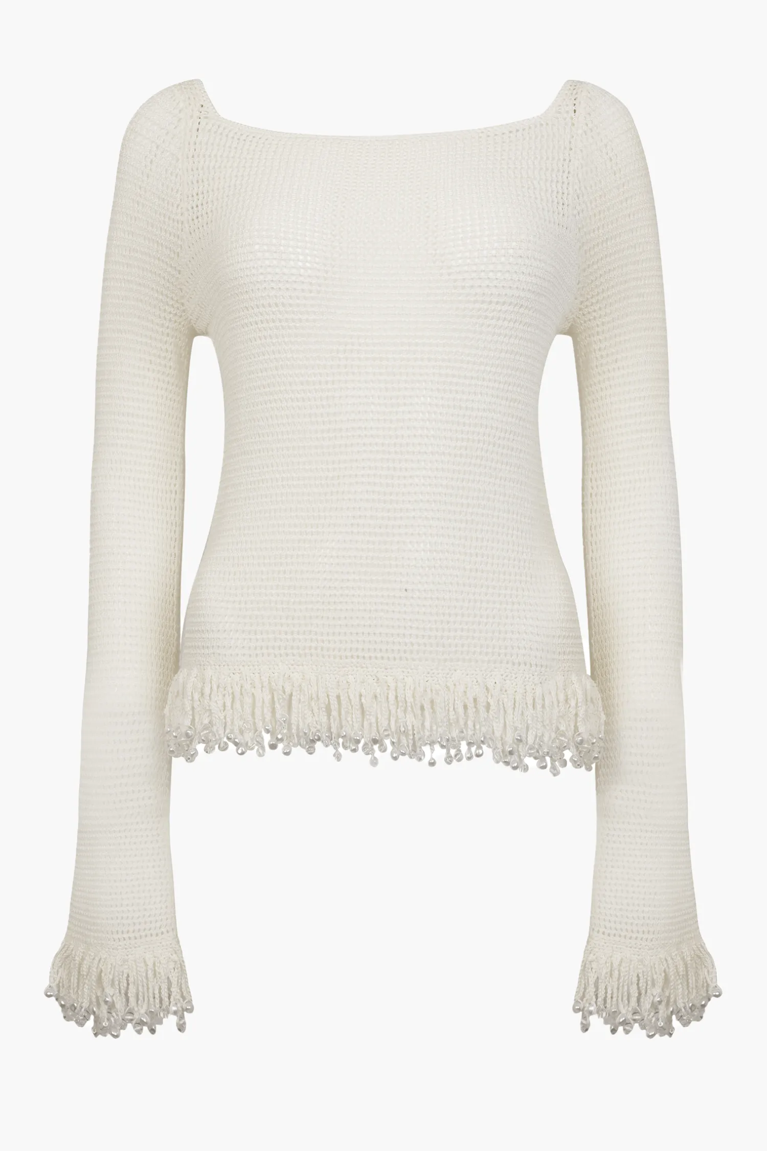 Fashion Paris Georgia FRINGE LONG SLEEVE TOP OffWhite