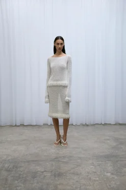 Fashion Paris Georgia FRINGE LONG SLEEVE TOP OffWhite