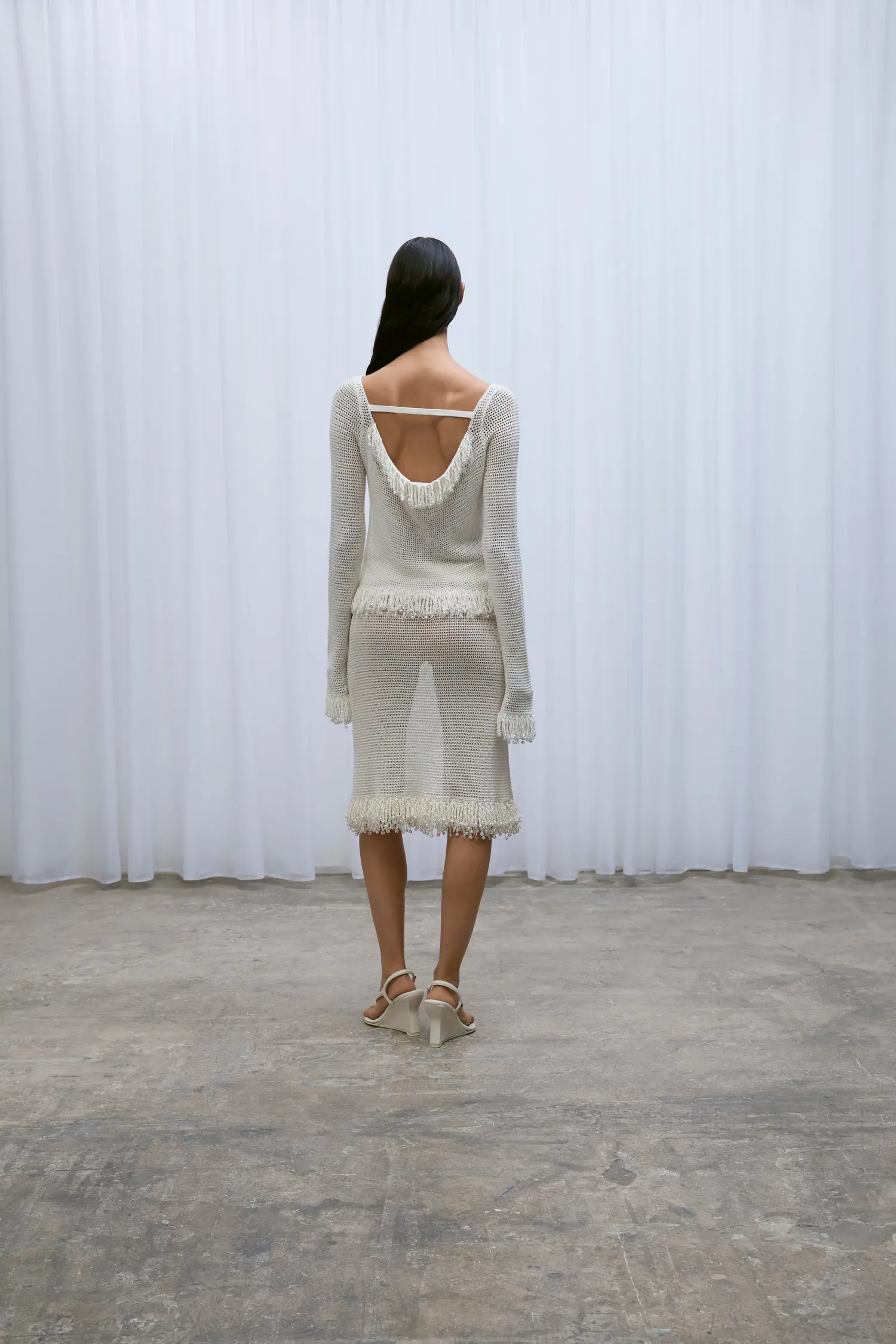 Fashion Paris Georgia FRINGE LONG SLEEVE TOP OffWhite