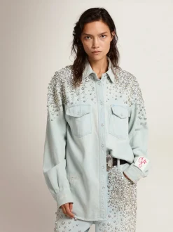 New GOLDEN GOOSE GOLDEN W'S BOYFRIEND DENIM SHIRT Blue