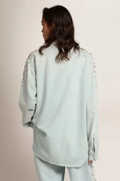 New GOLDEN GOOSE GOLDEN W'S BOYFRIEND DENIM SHIRT Blue