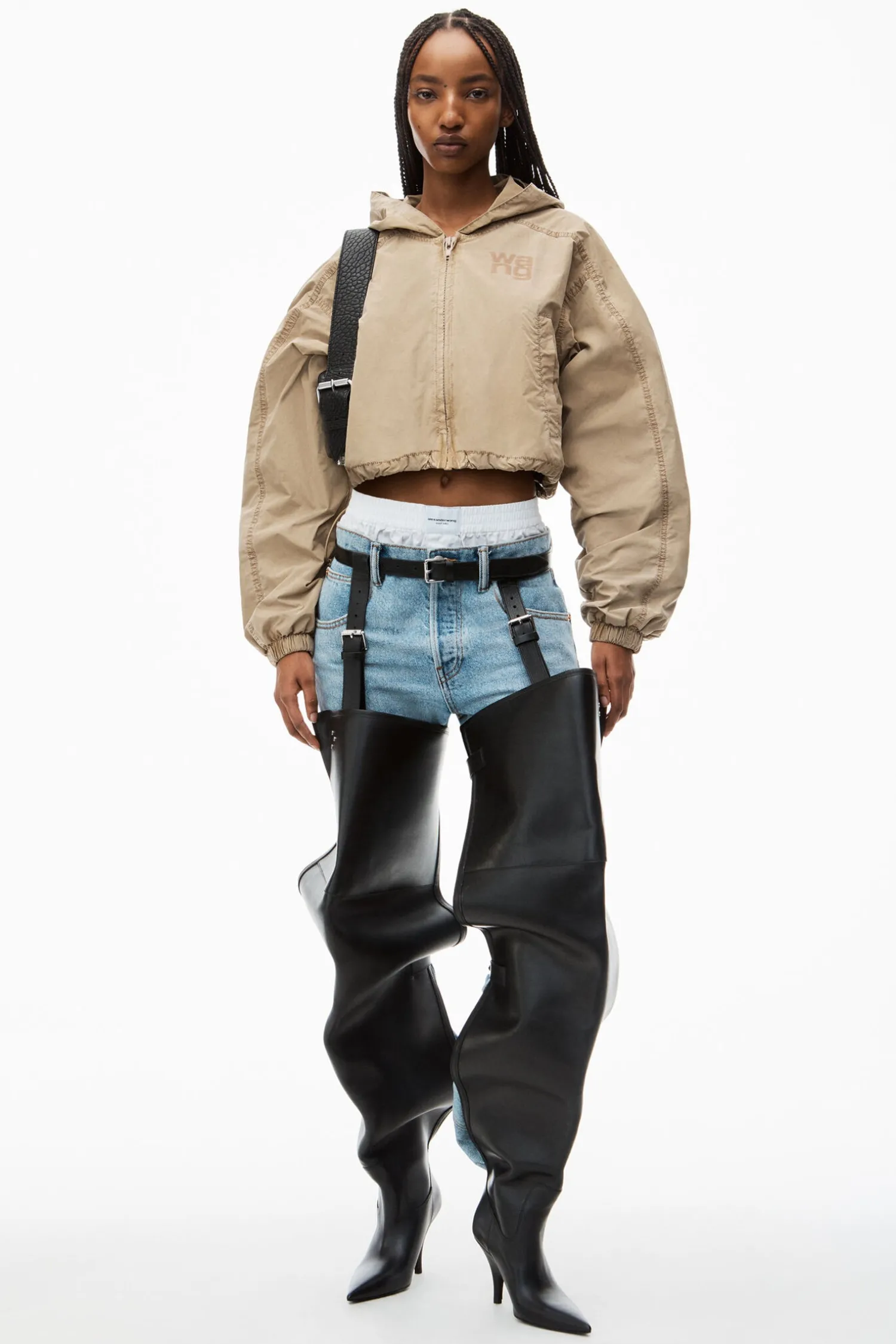 Cheap ALEXANDERWANG.T HOODED CROPPED ZIP JACKET Safari