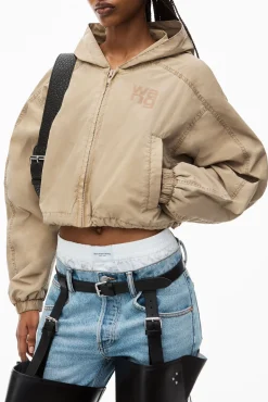 Cheap ALEXANDERWANG.T HOODED CROPPED ZIP JACKET Safari