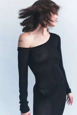 Outlet COURTNEY ZHENG IVANA OFF SHOULDER KNIT DRESS Black