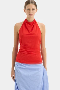 Sale SIR JACQUES MESH HALTER TOP PomeloRed