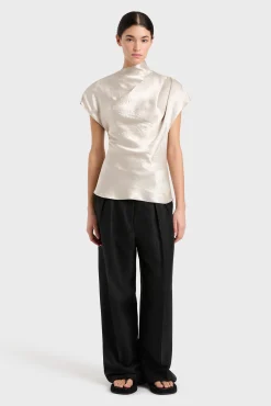 Best Sale BONDI BORN KOBE PLEAT SHOULDER TOP Silver