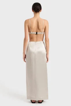 Cheap BONDI BORN KOBE WRAP OVER MAXI SKIRT Silver