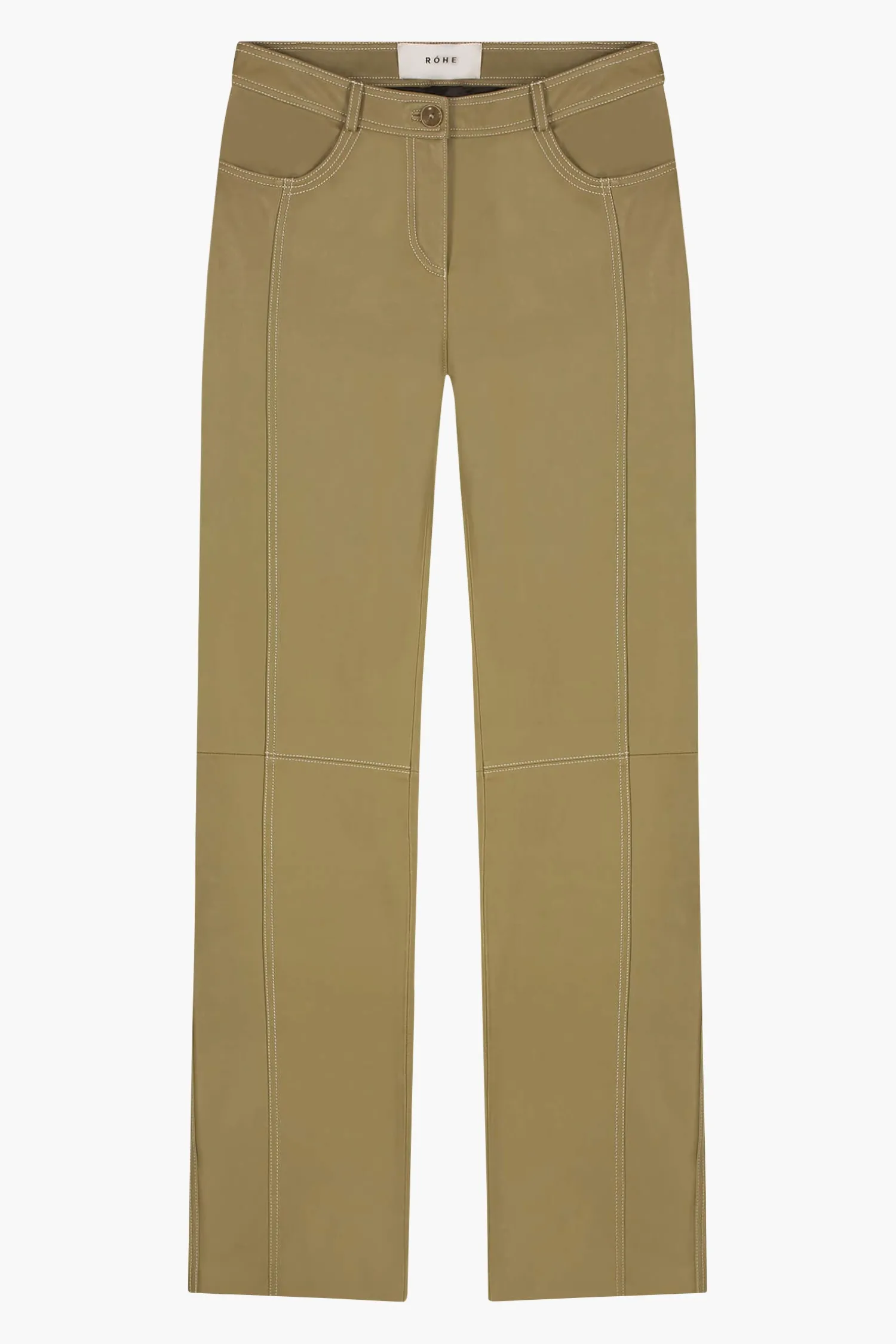 Store RÓHE LEATHER CONTRAST STITCHED TROUSERS