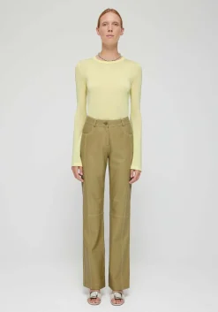 Store RÓHE LEATHER CONTRAST STITCHED TROUSERS